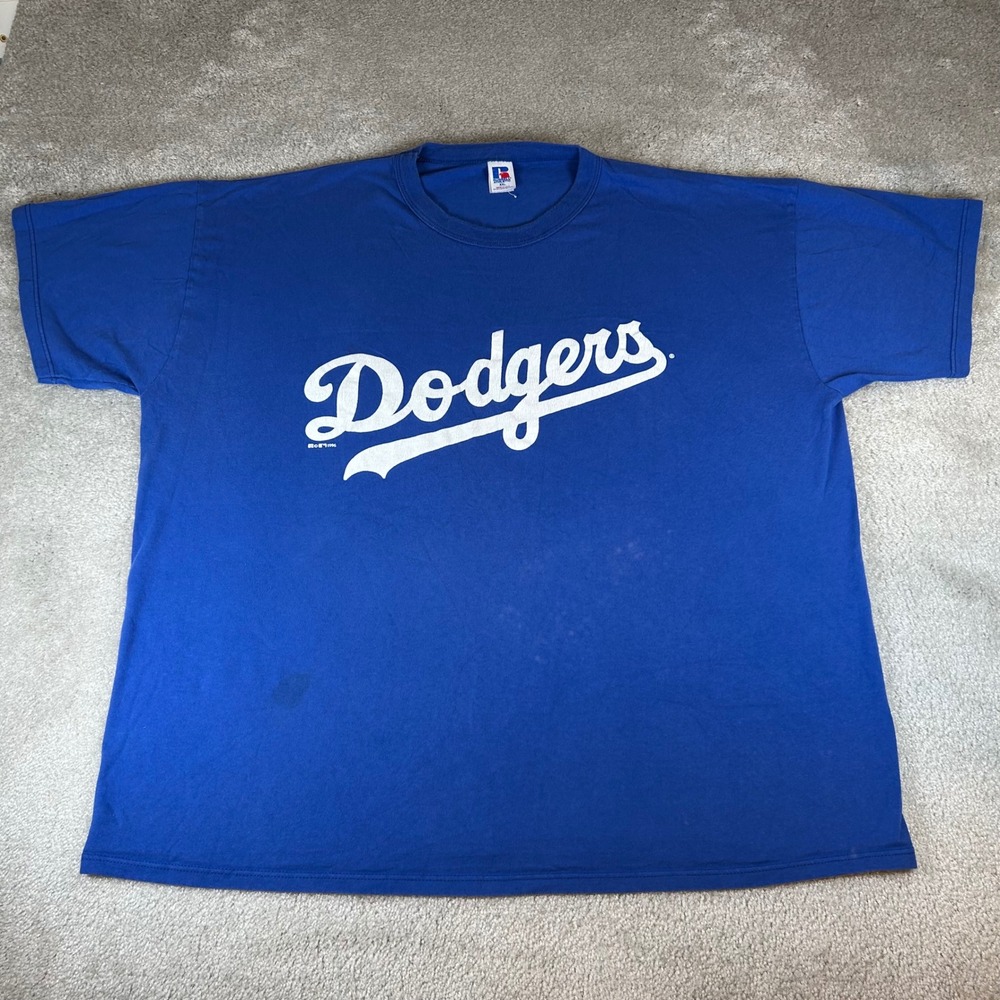 Vintage 1996 Russell Athletic T-Shirt Mens XXL Blue LA Dodgers MLB Graphic USA